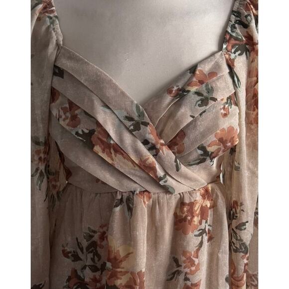 Enchanted Garden Floral Chiffon Peasant Top Small 100% Polyester Natural - Picture 3 of 13